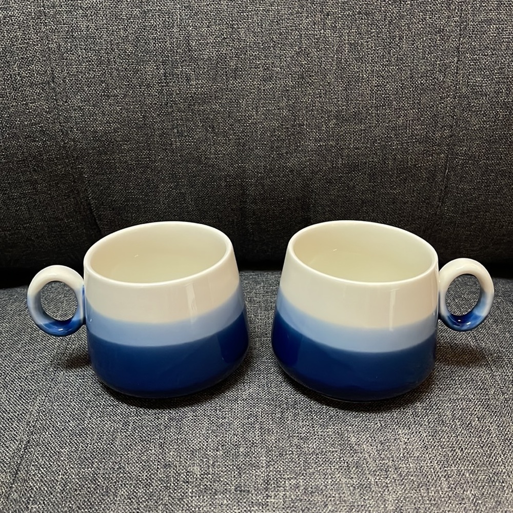 Crate & Barrel Blue Stripped Teapot and Cups Set - Picture 9 of 14
